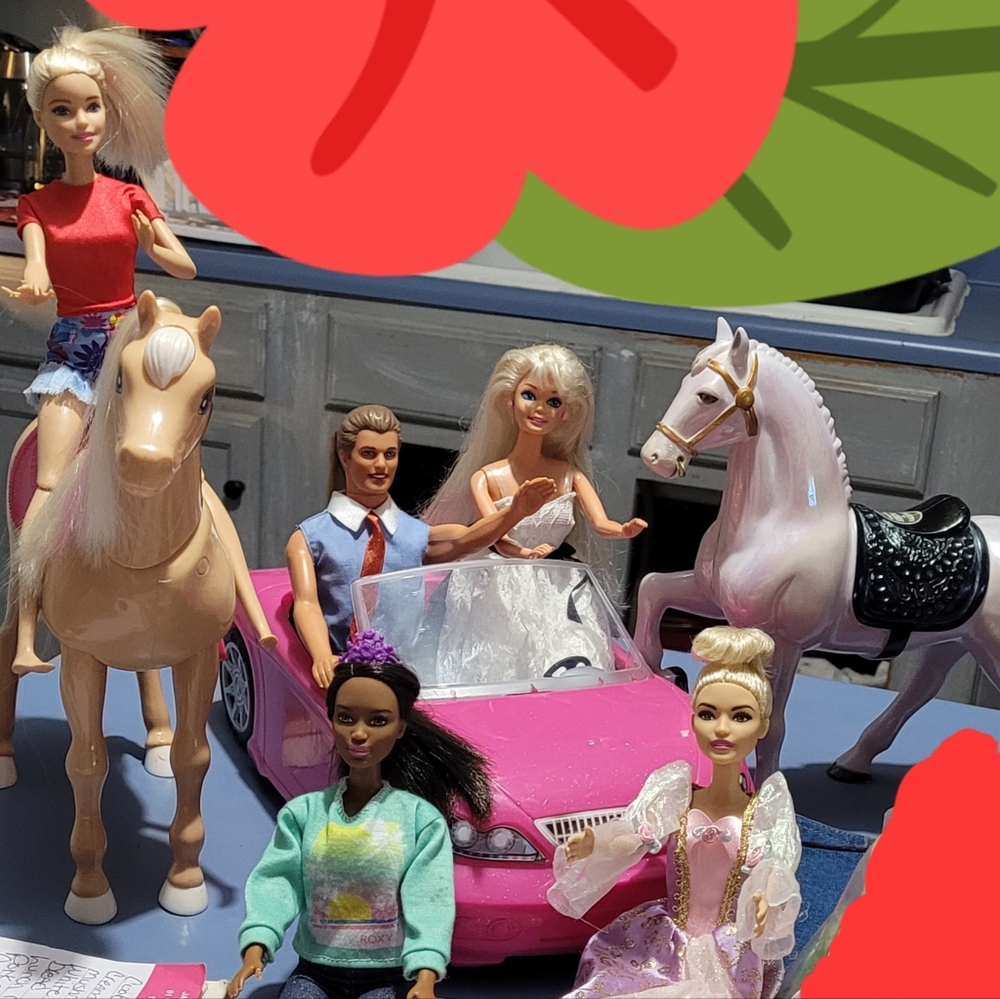 Barbies with convertible car